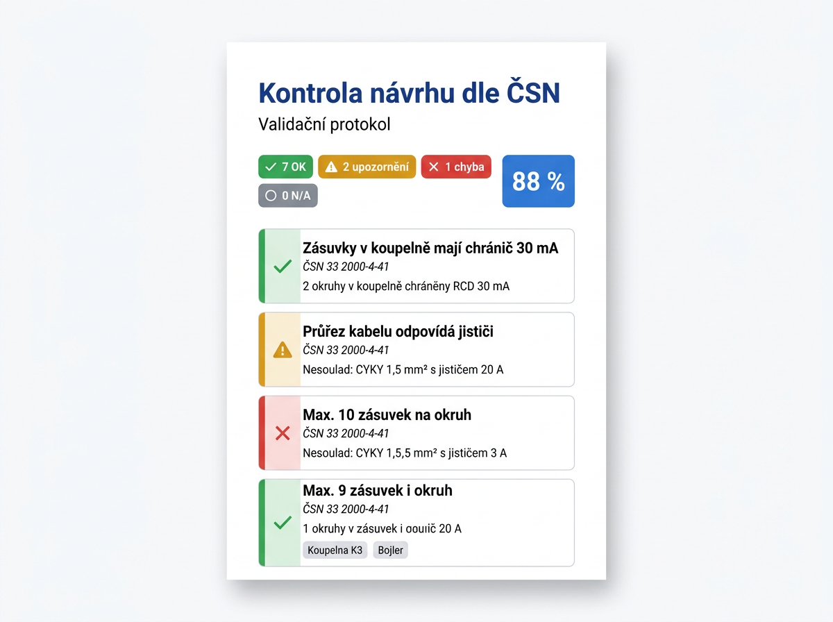 Validační protokol ČSN 33 2000 se skóre